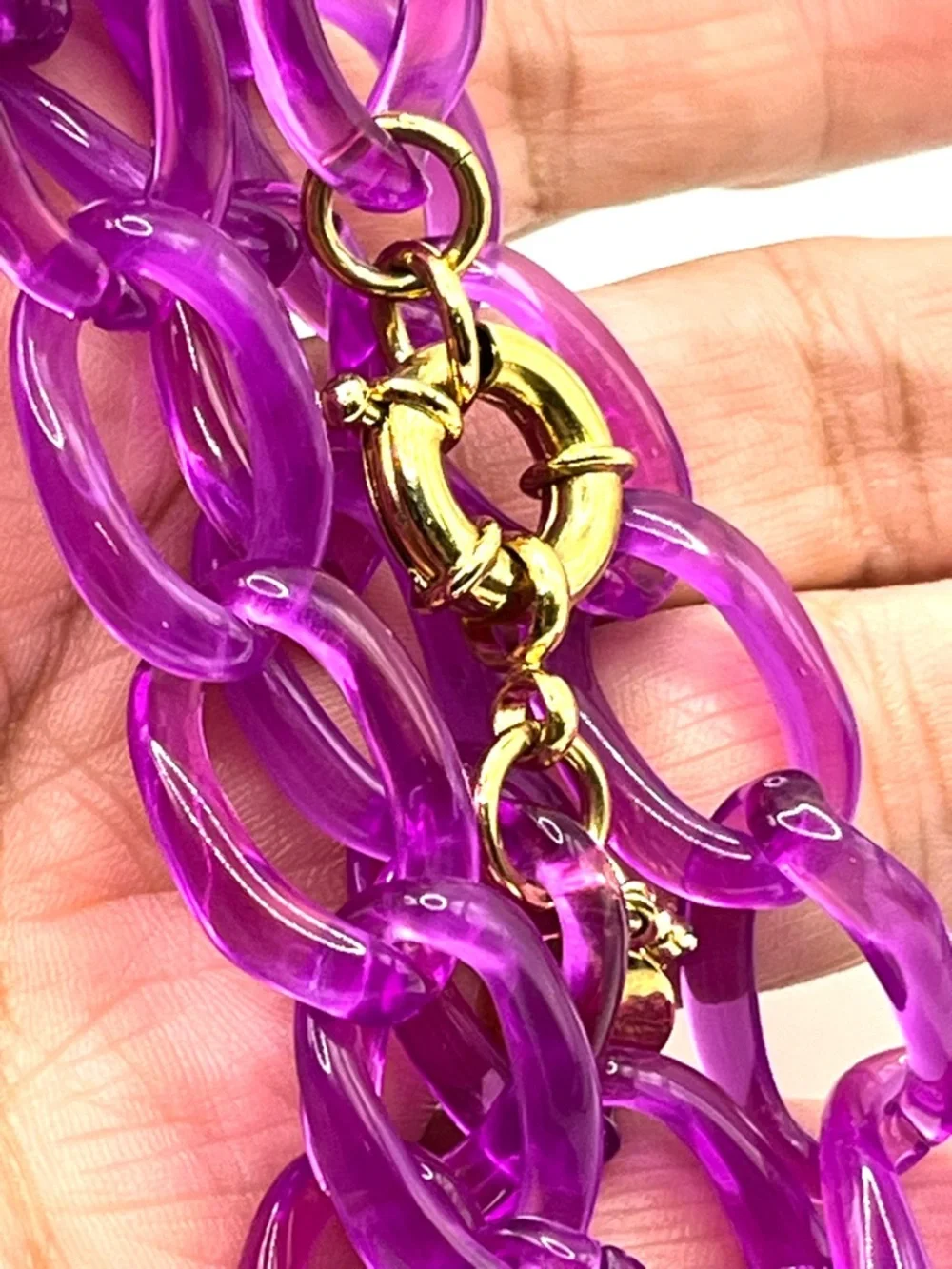Bright Purple Resin Link Necklace 30 Inches